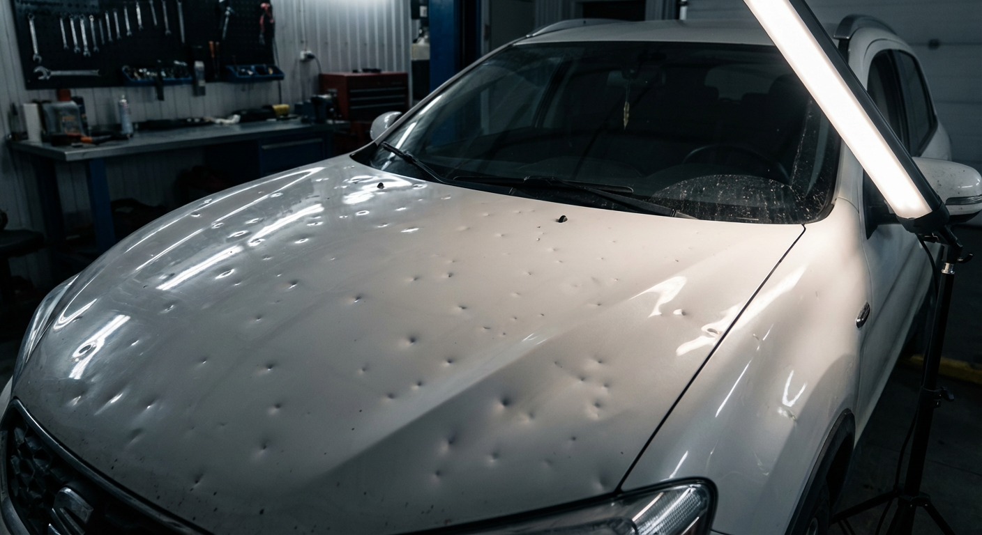 Hail Damage — Hood Panel — before repair